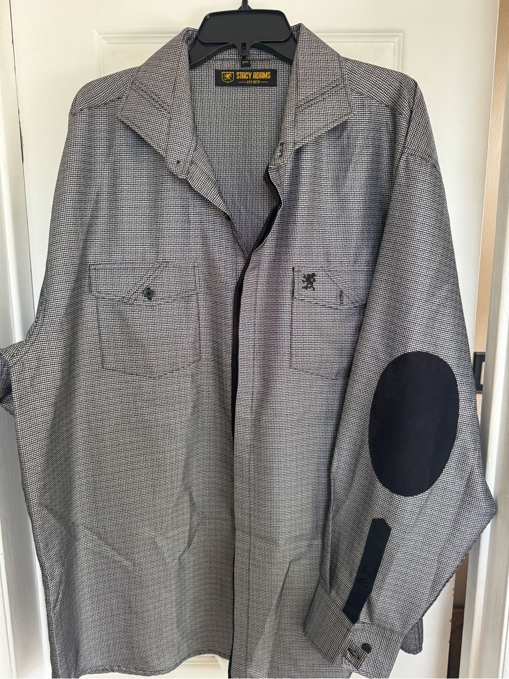 Stacy Adams Gray Button-Front Shirt Jacket with Black Elbow Patch